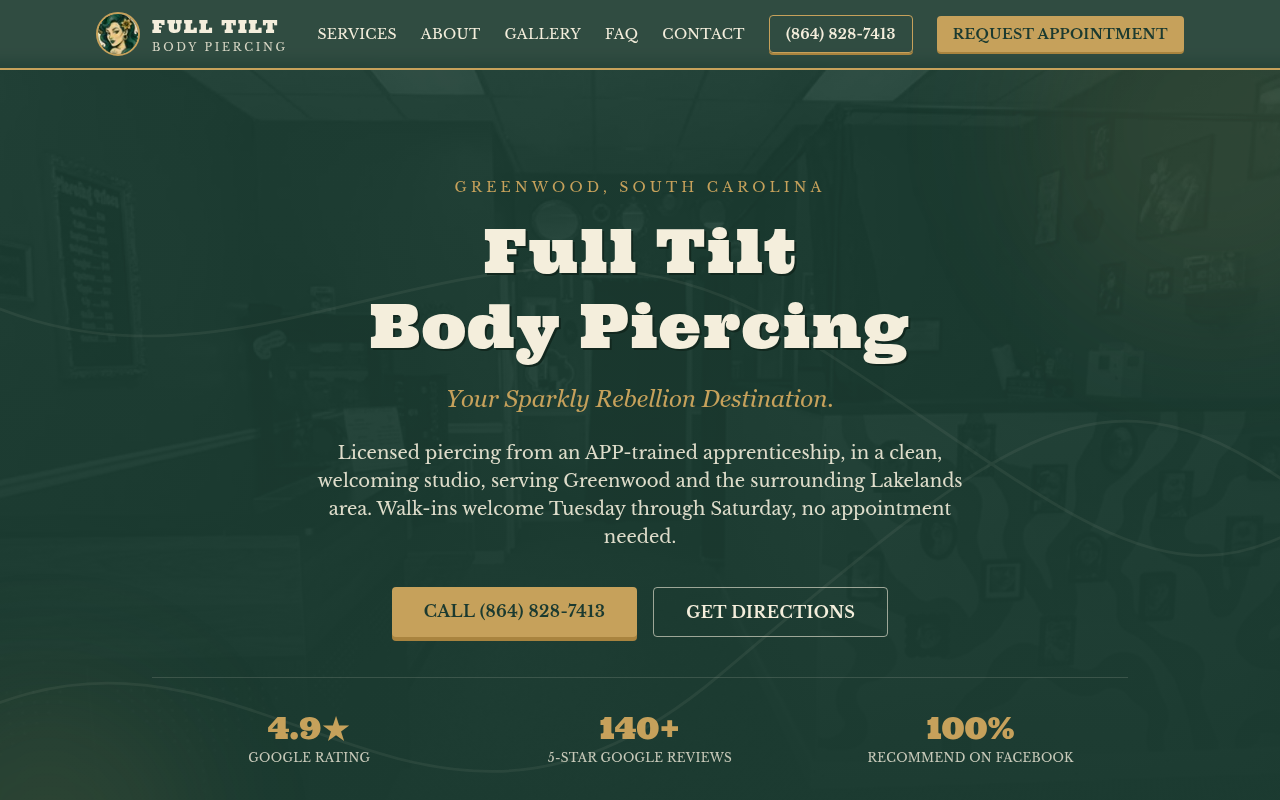 Full Tilt Body Piercing website homepage